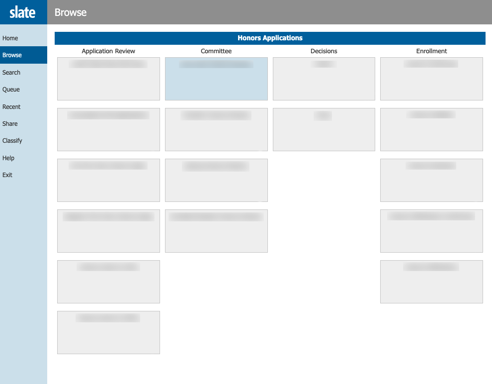 Slate Honors Applications workflow view